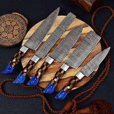 Custom Handmade Damascus Steel 5pcs kitchen Set With Mix and color Wood handle picture