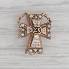 Sigma Chi Cross Mini Sweetheart Badge 10k Gold Pearl Fraternity Pin picture
