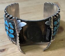 MASSIVE 107g Handmade Native American Sterling Silver Turquoise Wristwatch Cuff picture