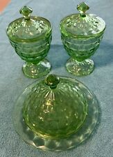 Vtg Jeanette Cubed Butter Dish And 2 Footed Candy Dishes, All With Lids Uranium picture