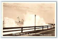 Long Beach CA Postcard Breakers Rolling on Rainbow Pier c1940's RPPC Photo picture