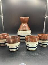 Sake Set of 4 Cups & Pitcher Brown Earthy Glaze-Beautiful Set picture