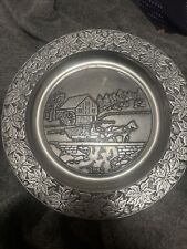 Wilton Armetale 1982 RWP Pewter Christmas Plate Bringing home the tree 10 3/4