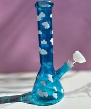 10” blue cloud bong Hookah Water Pipe Classic Tobacco Smoking Beaker Glass Pipe picture