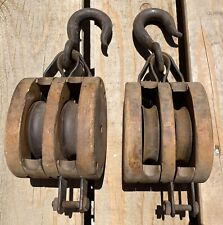 Pair Large Vtg Double Block & Tackle Pulley Wooden 13