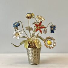 Vtg HTF Petites Choses Enameled Metal Multi Flowers Butterfly in Gold Metal Pot picture