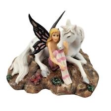 Beautiful Fairy Princess Goddess and Unicorn Resin Figurine Pink Wings picture