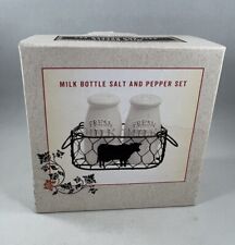 Cracker Barrel Milk Bottle Salt and Pepper Shakers with Wire Holder NIB picture