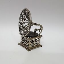 SILVER MINIATURE GRAMOPHONE 2.25 INCHES TALL SILVER MINI PHONOGRAPH picture