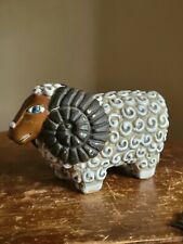 Vintage Thomas Mann Glazed Textured Detailed Ceramic Ram Horned Sheep Figurine picture