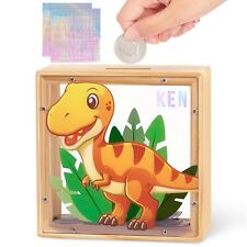 Piggy Bank for Boys, Dinosaur Piggy Bank for Kids Wooden Money Coin Bank with... picture