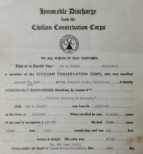 WPA Civilian Conservation Corps Discharge CCC Co 996 Placerville CA 1940 picture