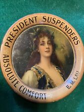 Antique 1900s President Suspenders Ad Tin Litho Tip Tray 4.25” John Smith VTG picture
