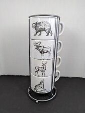 White River Stacking Coffee Tea Mug Rack Deer Bear Wolf Moose Set Of 4 picture
