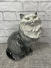 Vintage Ceramic Persian Cat Large 70s Floor Decor Gray White Hand Painted 14