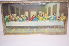 Vintage  3D 8 x 15 Inch Last Supper Wall Hanging Goldtone Framed Glass picture