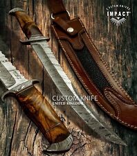 IMPACT CUTLERY CUSTOM DAMASCUS HUNTING BOWIE KNIFE BURL WOOD HANDLE- 1580 picture