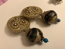 vintage estate  chunky gold tone with bead dangle clip on earrings picture
