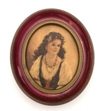 Elena by Anne Allaben 5x6” Frame Antique Oval Wooden Portrait Gypsy Girl 1940’s picture