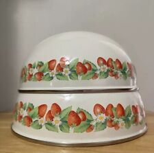 Set of 2 Vintage Kobe Kitchen Strawberry Enamelware Metal Mixing Bowls 11 & 10” picture