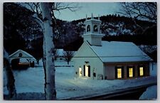 Church Bridge Stark New Hampshire Winter Snow Chapel Bell Tower Forest Postcard picture