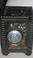 SMALL ANTIQUE CAST IRON & TIN SAFE-SHAPED BANK WITH COMBINATION DIAL FRONT DOOR picture
