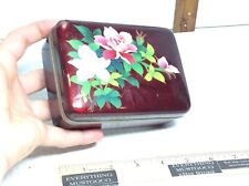 French Ruby Red Floral Flower Motif Copper Enamel Jewelry Trinket Dresser Box picture