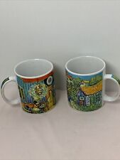 2 Starbucks Barista Van Gogh Style Coffee Mugs 2001 Colorful Painting picture