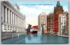 Downtown View Milwaukee River Wisconsin Riverfront Boat Waterway VNG Postcard picture