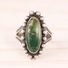 FRED HARVEY STERLING SILVER DEEP GREEN TURQUOISE RAIN DROP ARROWS RING SIZE 6 picture