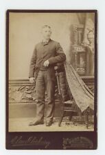 Antique Circa 1880s Cabinet Card Handsome Young Man With Mustache Boston, MA picture