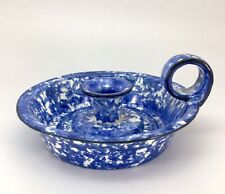 Stangl Pottery Chamberstick Blue Sponge Ware Candle Holder Vintage picture