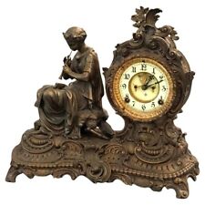 Antique Ansonia Bronzed Metal Figural Mantel Clock with Classical Woman C1890 picture