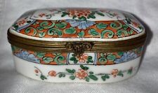 Antique Floral Chinese Style OLD Limoges France Peint Main Porcelain Trinket Box picture