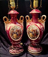 2 VICTORIAN VNTG Porcelain Lamps-George&Martha-ANTQ/ HAND PAINTED-shds incl picture