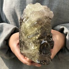 2.66LB TOP Natural smoky citrine quartz hand carved crystal skull healing 1291 picture