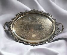 Vintage Poole Silverplate Old English #5000 Oval Handled Serving Tray Large 25” picture