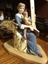 Porcelain bisque mother child chair baby figurine bed time vintage picture