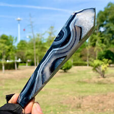 147G Natural black striped Agate crystal cave Single End Magic Wand Therapy picture