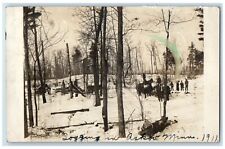 1911 Logging In Askov Minnesota MN, Winter Scene RPPC Photo Antique Postcard picture