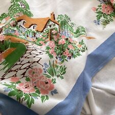 Vintage Charming Country Cottage Floral Tablecloth 1950s Blue Green Pink Floral picture