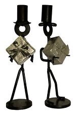 2 Black Metal Old West Cowboy Stickmen Candlestick Candle Holders 12.5” Tall picture