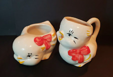 American Pottery 1950s Chick Cream And Sugar Red Bow Shawnee? picture
