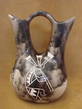Acoma Indian Horse Hair Pottery Wedding Vase Signed Yellow Corn picture