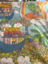 VINTAGE Noahs Ark Funky Psychedelic Colored Queen Fitted Bottom Sheet picture