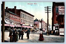 Haverhill Massachusetts Postcard Street scene Crowd Horse Carriage Building 1910 picture
