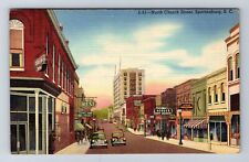 Spartanburg SC-South Carolina, North Church Street, Advertise, Vintage Postcard picture