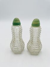 Vtg Clear Glass Salt N Pepper Shakers Original Green Plastic Tops picture