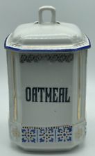 Antique OATMEAL Kerage Karlsbad Czechoslovakia Porcelain Canister ~ Blue & Gold picture