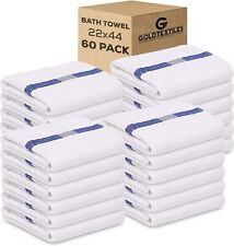 Bath Towels Set 22x44 White Blue Center Stripe Cotton Blend Pool Gym Spa Hotel picture